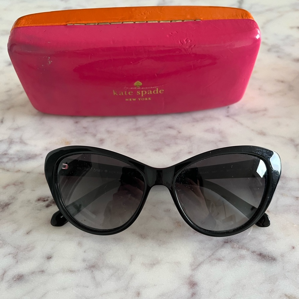 Kate Spade Black Cat-Eye Sunglasses with Pink Case